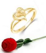 Vighnaharta Cute Leafy  Heart CZ Gold Plated Ring   with Scented Velvet Rose Ring
