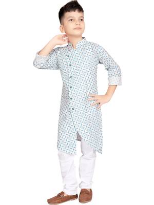 Blue printed poly cotton boys-kurta-pyjama 1