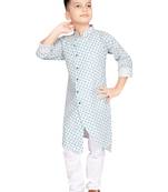 Blue printed poly cotton boys-kurta-pyjama