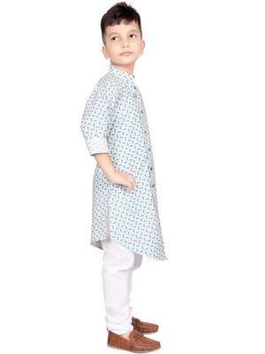 Blue printed poly cotton boys-kurta-pyjama 3