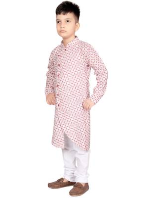 Pink printed poly cotton boys-kurta-pyjama 3