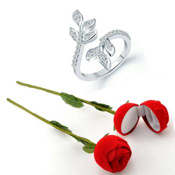 Vighnaharta Rhodium Plated alloy Ring with Scented Rose Ring Box for Women and Girls. 1