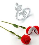 Vighnaharta Rhodium Plated alloy Ring with Scented Rose Ring Box for Women and Girls.