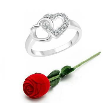 Vighnaharta Rhodium Plated alloy Ring with Scented Rose Ring Box for Women and Girls. 1