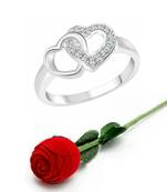 Vighnaharta Rhodium Plated alloy Ring with Scented Rose Ring Box for Women and Girls.