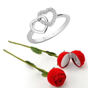 Vighnaharta Rhodium Plated alloy Ring with Scented Rose Ring Box for Women and Girls. 1