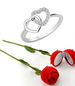 Vighnaharta Rhodium Plated alloy Ring with Scented Rose Ring Box for Women and Girls.