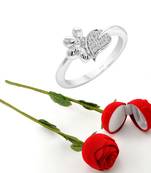 Vighnaharta Rhodium Plated alloy Ring with Scented Rose Ring Box for Women and Girls.