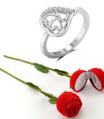 Vighnaharta Rhodium Plated alloy Ring with Scented Rose Ring Box for Women and Girls.