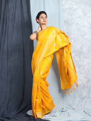 Yellow Zari Woven Saree With Blouse 1