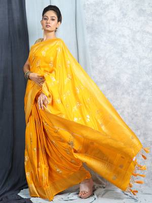 Yellow Zari Woven Saree With Blouse 3