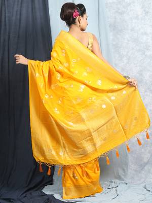 Yellow Zari Woven Saree With Blouse 4