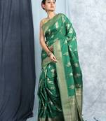 Deep Green Zari Woven Saree With Blouse