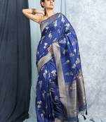 Deep Blue Zari Woven Saree With Blouse