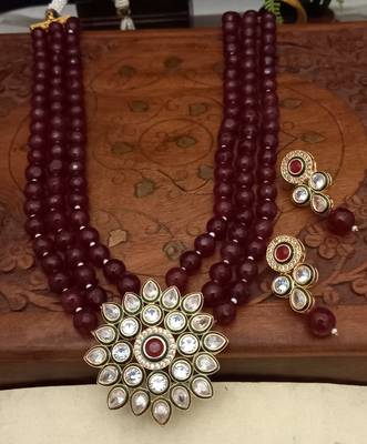 Brass American Diamond High End Pendant Choker with Imitation Beads 1