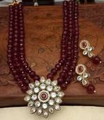 Brass American Diamond High End Pendant Choker with Imitation Beads