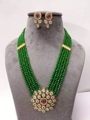 Brass American Diamond High End Pendant Choker with Imitation Beads 1