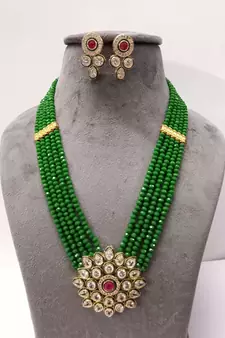 Brass American Diamond High End Pendant Choker with Imitation Beads