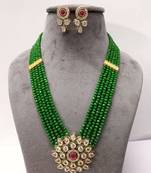 Brass American Diamond High End Pendant Choker with Imitation Beads