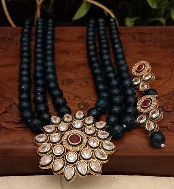 Brass American Diamond High End Pendant Choker with Imitation Beads 1