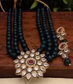 Brass American Diamond High End Pendant Choker with Imitation Beads