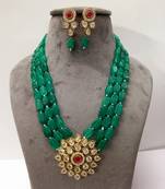 Brass American Diamond High End Pendant Choker with Imitation Beads