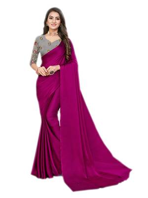 Purple plain chiffon saree with blouse 1