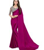 Purple plain chiffon saree with blouse