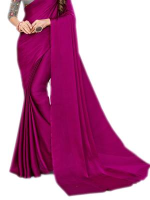 Purple plain chiffon saree with blouse 2