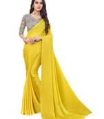 Yellow plain chiffon saree with blouse