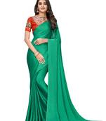 Green plain satin saree with blouse
