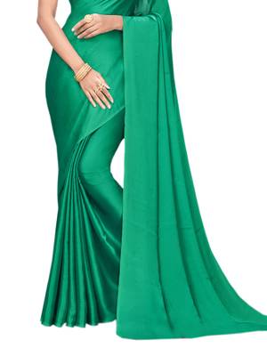 Green plain satin saree with blouse 2