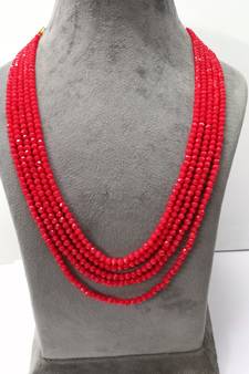 Red 5 Line Beaded Crystal Necklace 