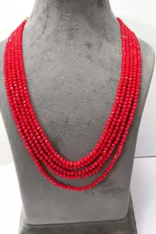 Red 5 Line Beaded Crystal Necklace 