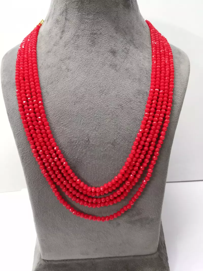 Red 5 Line Beaded Crystal Necklace 