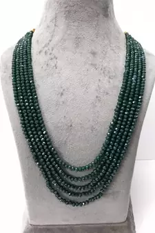 Green 5 Line Beaded Crystal Necklace 