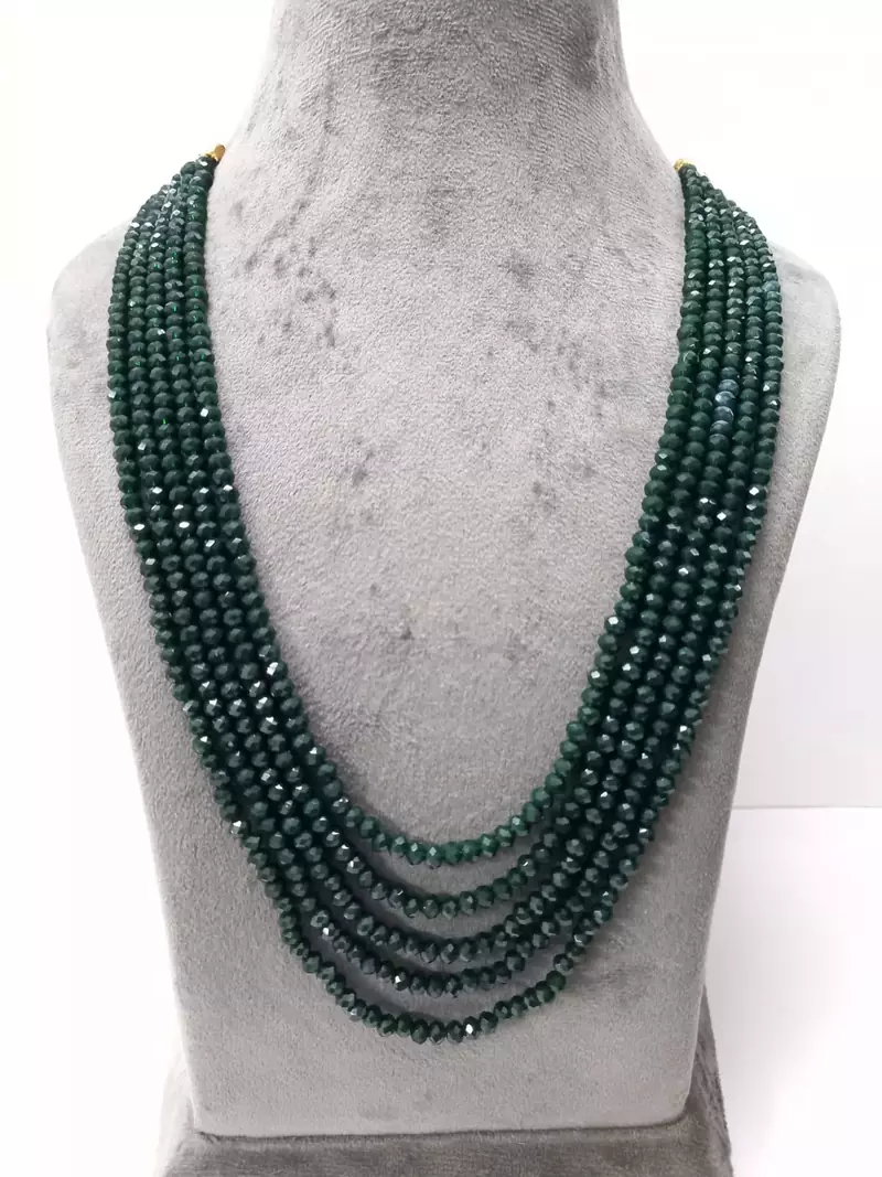 Green 5 Line Beaded Crystal Necklace 