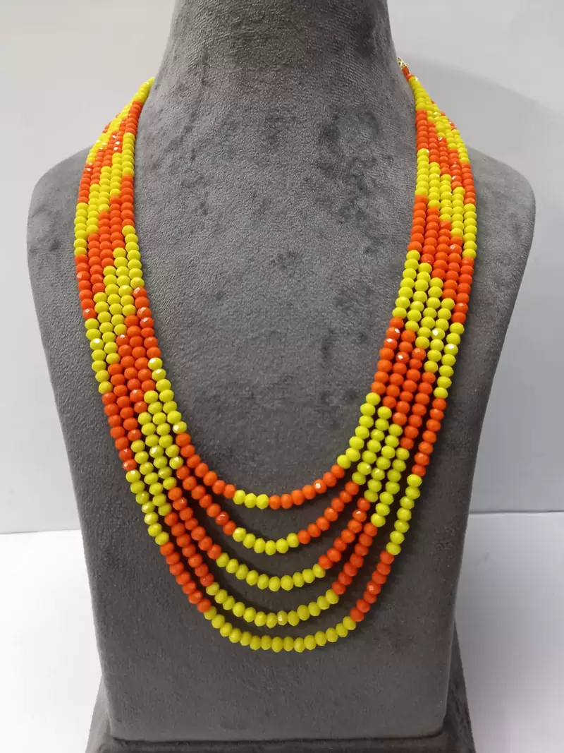 Multicolor 5 Line Beaded Crytal Necklace 