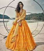Yellow embroidered organza semi stitched lehenga