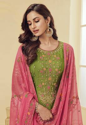 Green embroidered georgette salwar 2