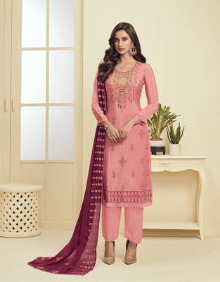 Pink embroidered georgette salwar 1