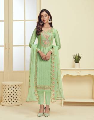 Sea-green embroidered georgette salwar 1