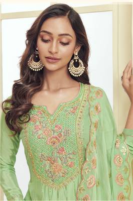 Sea-green embroidered georgette salwar 2