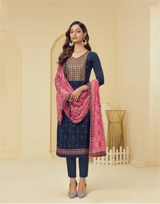 Dark-blue embroidered georgette salwar 1