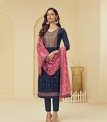 Dark-blue embroidered georgette salwar