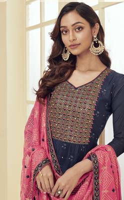 Dark-blue embroidered georgette salwar 2