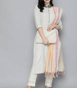 Off-white weaved cotton salwar