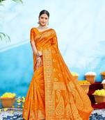 Gold woven banarasi silk saree with blouse