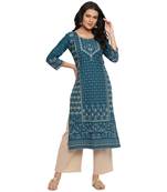 Sky-blue printed rayon ethnic-kurtis