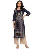Dark-blue printed rayon ethnic-kurtis